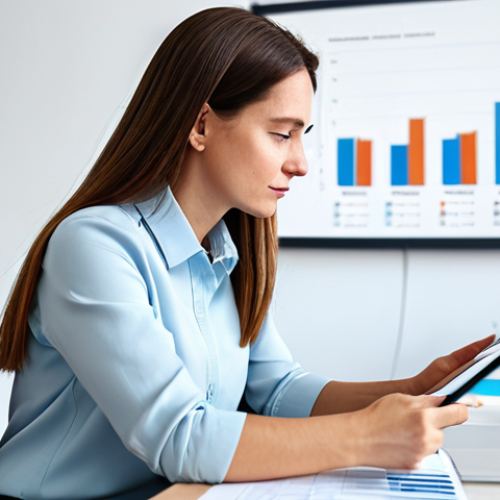Home 6 A professional Polish woman in her late 20s to early 30s, dressed in a modest business casual outfit, seated at a clean, contemporary desk. Her left side subtly represents past financial disarray with blurred, chaotic papers, while her right side shows her calmly interacting with a sleek tablet displaying intuitive, colorful financial data visualizations (charts, graphs of income/expenses). Her expression is calm and empowered, signifying clarity and control. Environment: A bright, modern home office with soft, natural lighting. Professional photography, high detail, sharp focus, clean aesthetic, natural pose, perfect anatomy, correct proportions, well-formed hands, proper finger count. Fully clothed, modest clothing, appropriate attire, professional dress, safe for work, appropriate content, family-friendly.